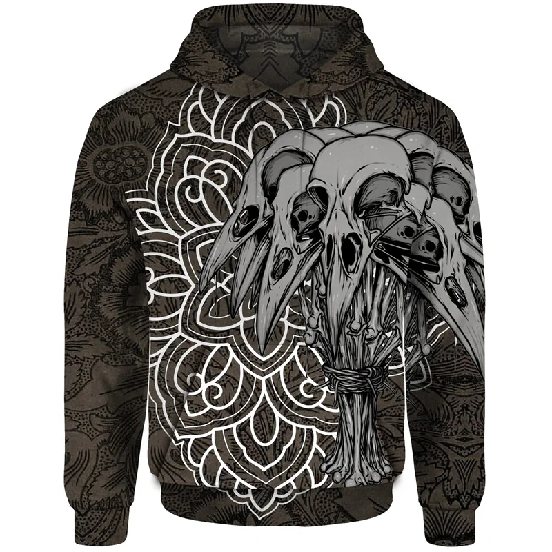thumbnail image 1 of Sudadera con capucha con estampado 3D de cuervo, esqueleto, ballena y gato para hombre, patrón de demonio, manga larga, informal, cómoda, holgada, 1 of 5