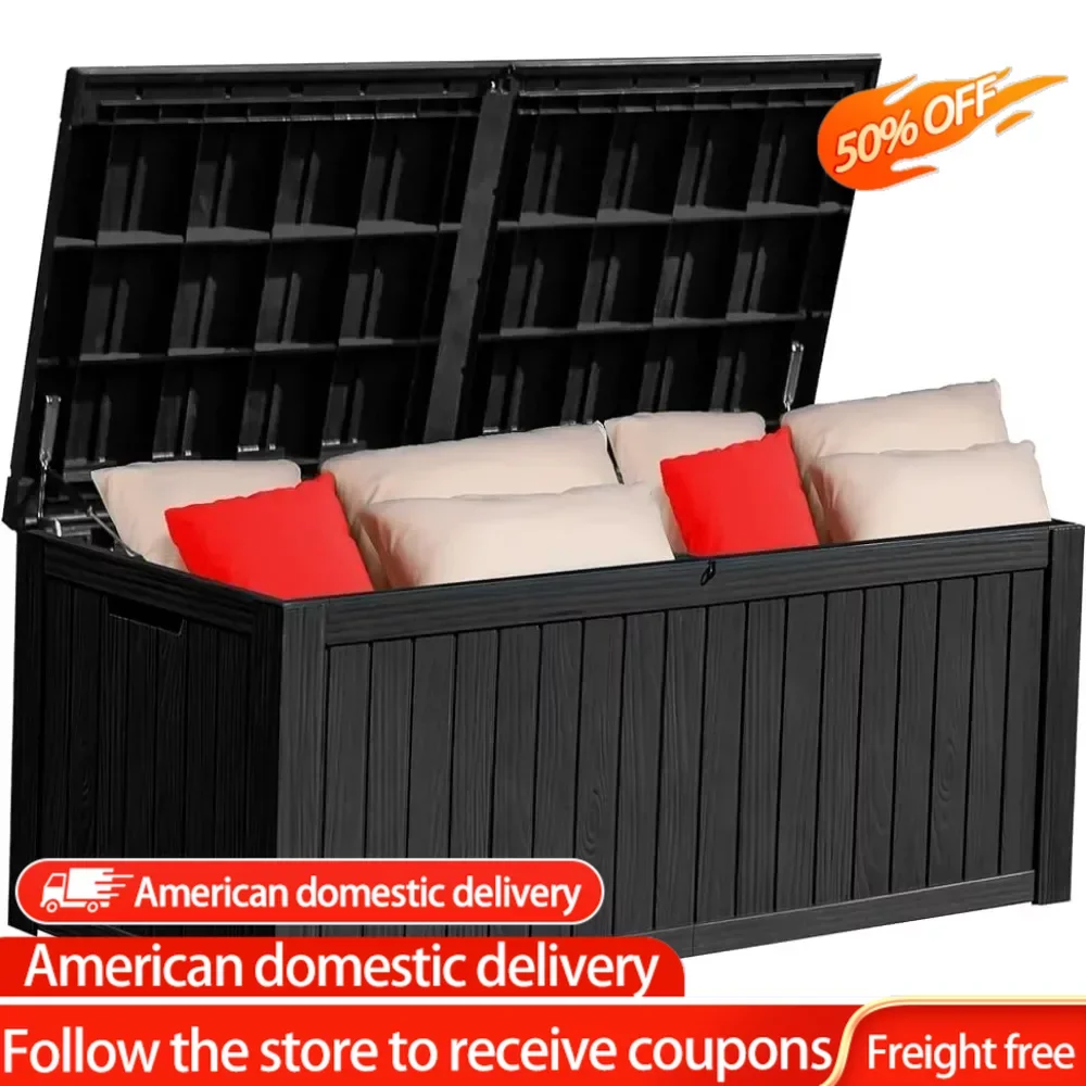 

Resin Storage Clothes Organizer Box 150 Gallon Large Outdoor Storage XL Deck Box W/Divider for Patio Furniture Shelf Black Cart