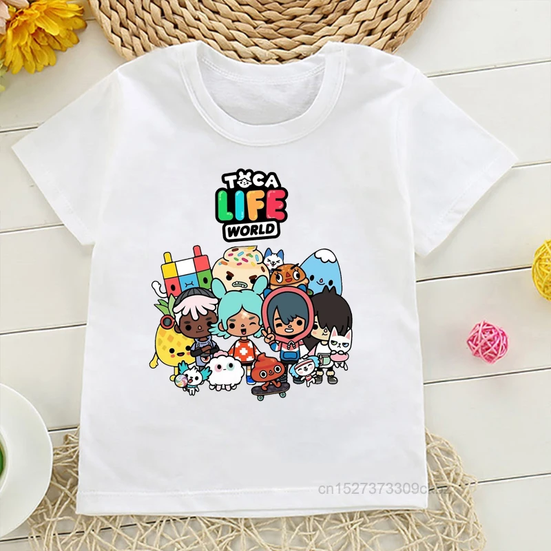 New Toca Life World Print Kids T-shirt Baby Boys Gift Children\'s Short-sleeved Toca Boca Girls Cartoon Animation Game Top