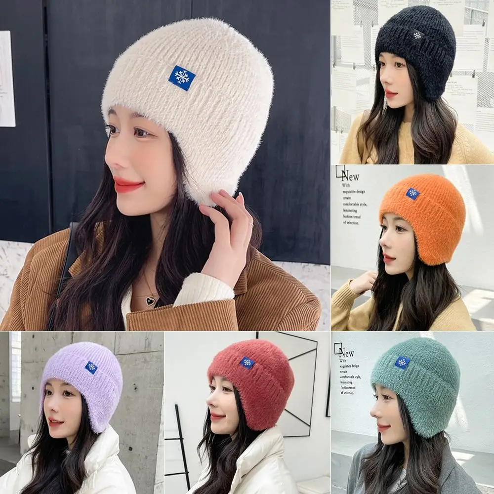 

Girls Women Winter Knitted Beanies Cap Earmuff Warm Hat Woolen Hat