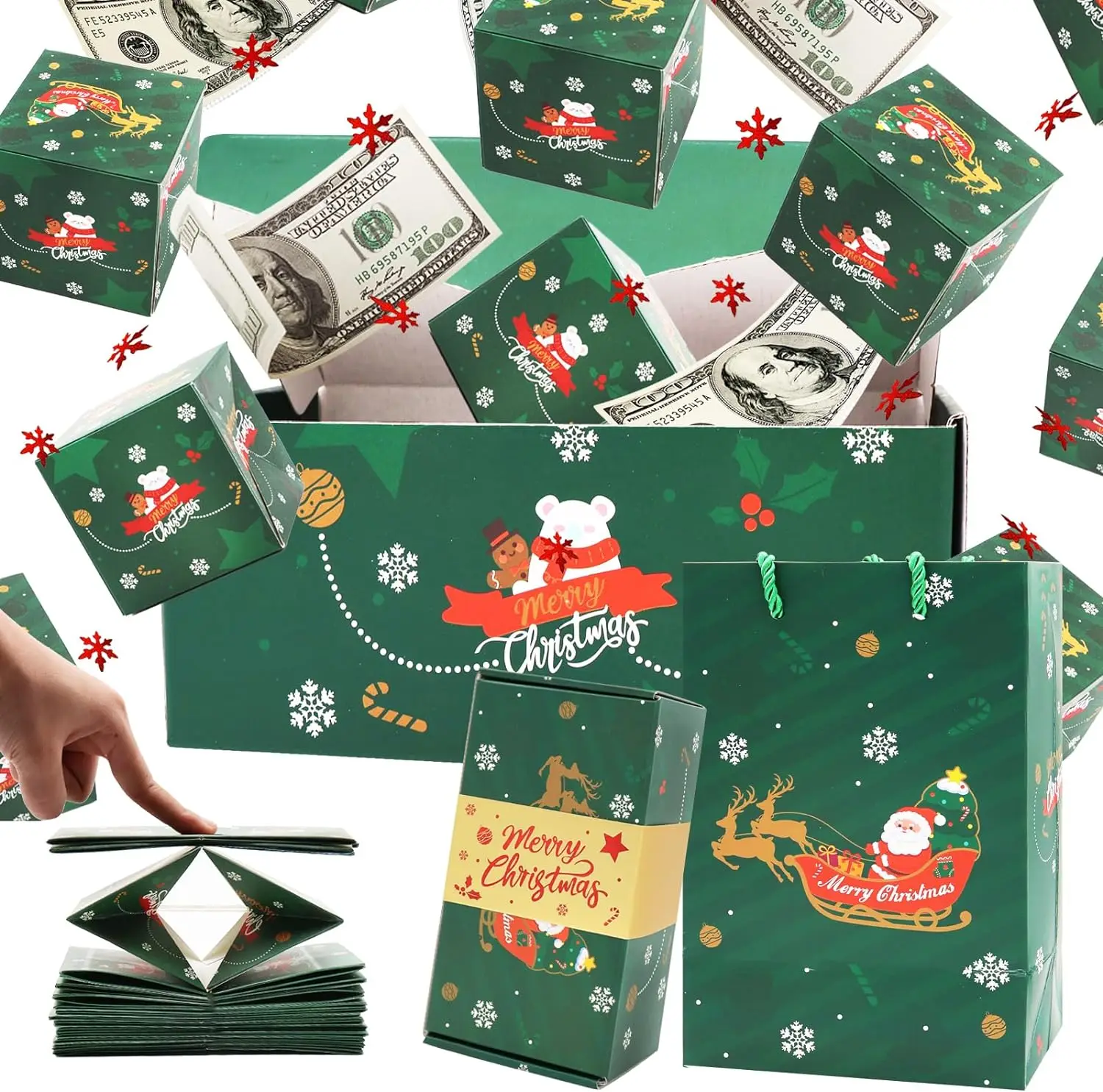 

Christmas Surprise Gift Box 2023 Creative Folding Bouncing Envelope Gift Box Explosion Red Green for Christmas New Year Party