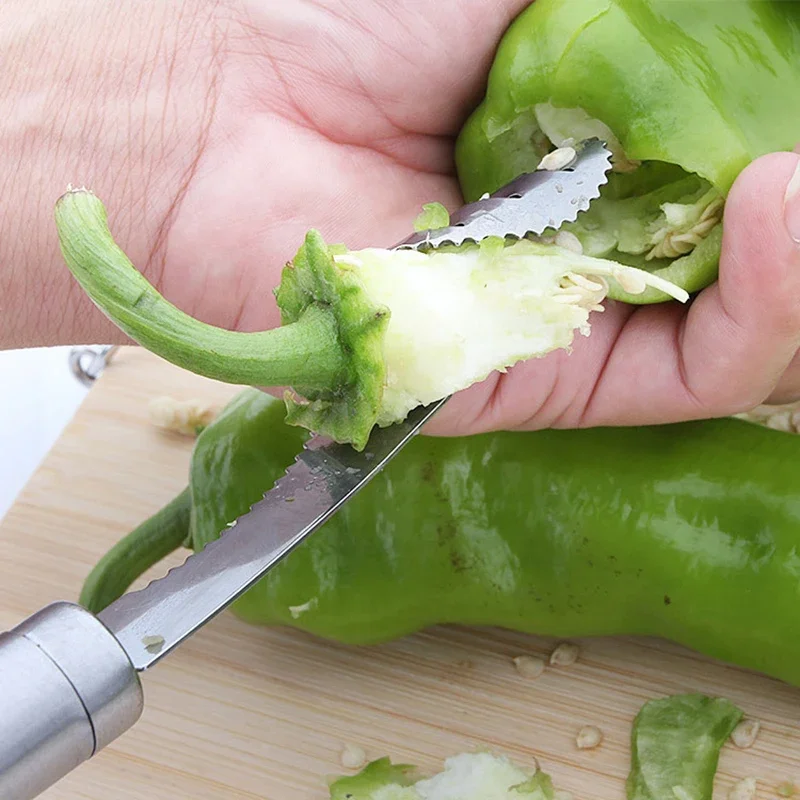 1Pcs Vegetable Fruit Coring Tool Pepper Tomato Slicer Edge Rotating Cutter Corers Seed Remover Stainless Steel Kitchen Gadgets 2