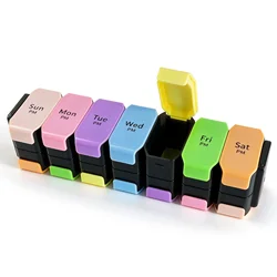 Oversized 14 - Compartment Pill Organizer for Morning & Afternoon Doses (Seven colors black)