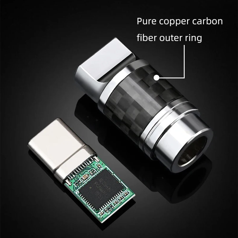 탄소 섬유 C 타입 USB C 8 핀 커넥터, 수 플러그, 순수 구리 이어폰 어댑터, 쉘 이어폰 플러그 커버, DIY 오디오 케이블용
