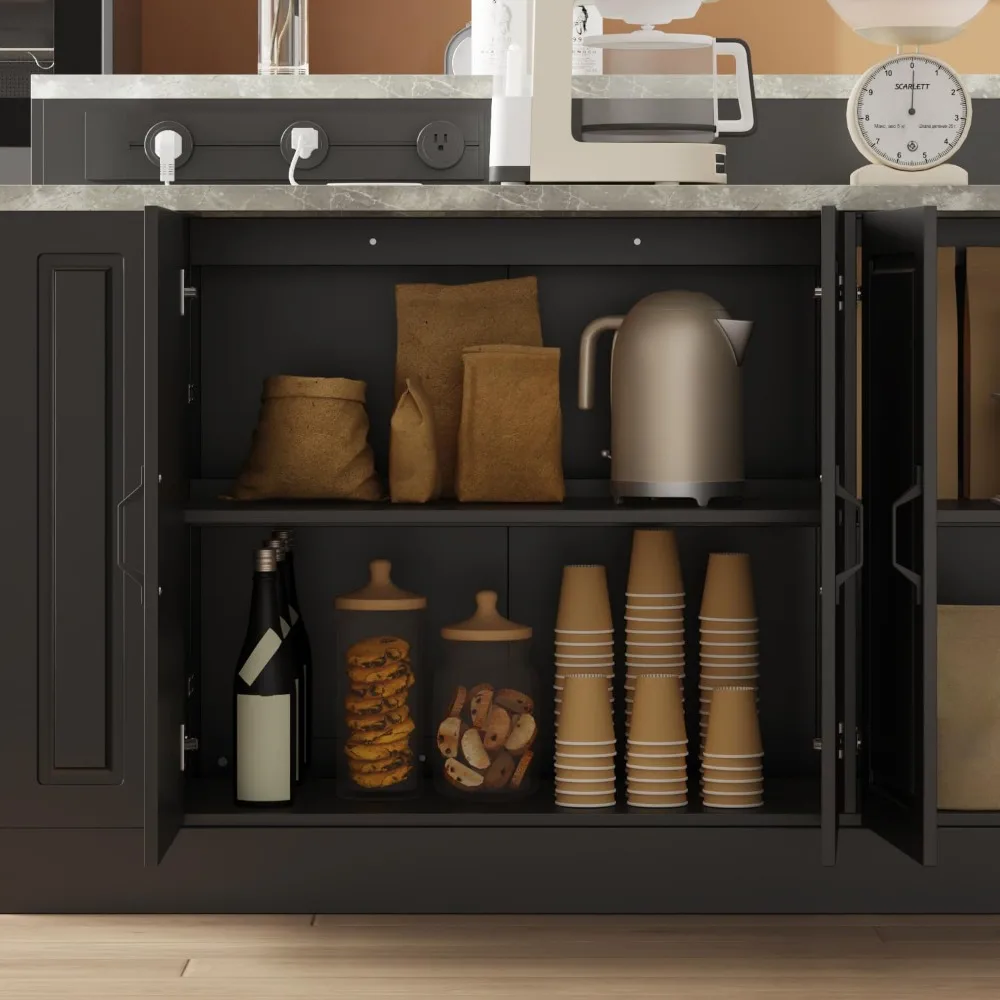 94.5" W Stationary Kitchen Island Storage Cabinet with Built-in Power Outlet, Adjustable Shelves & 3 Drawers for Dining Room 6