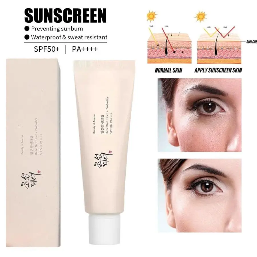 50ml Rice Probiotic Sunscreen Organic Waterproof Sunscreen Lotion Oil-free Korean Broad Spectrum Sunscreen Cream SPF 50+ PA++++