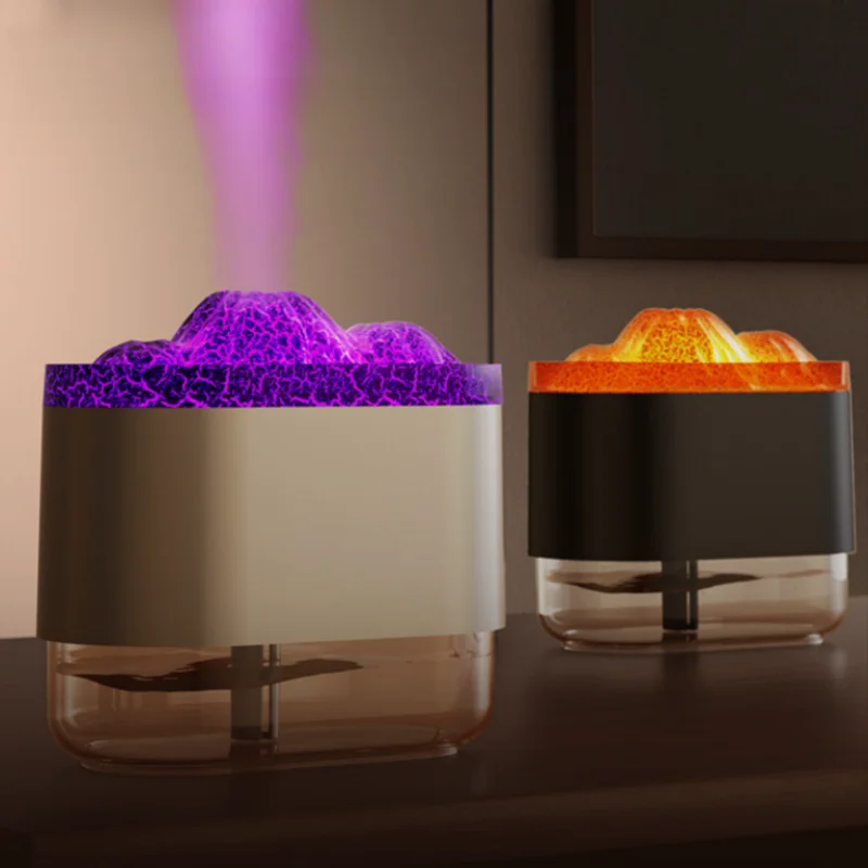 Umidificador de ar Usb Volcano Difusor de Aromaterapia com Luz Ambiente Ultrasonic Mist Maker Pulverizador Silencioso para Quarto e Escritório 300ml