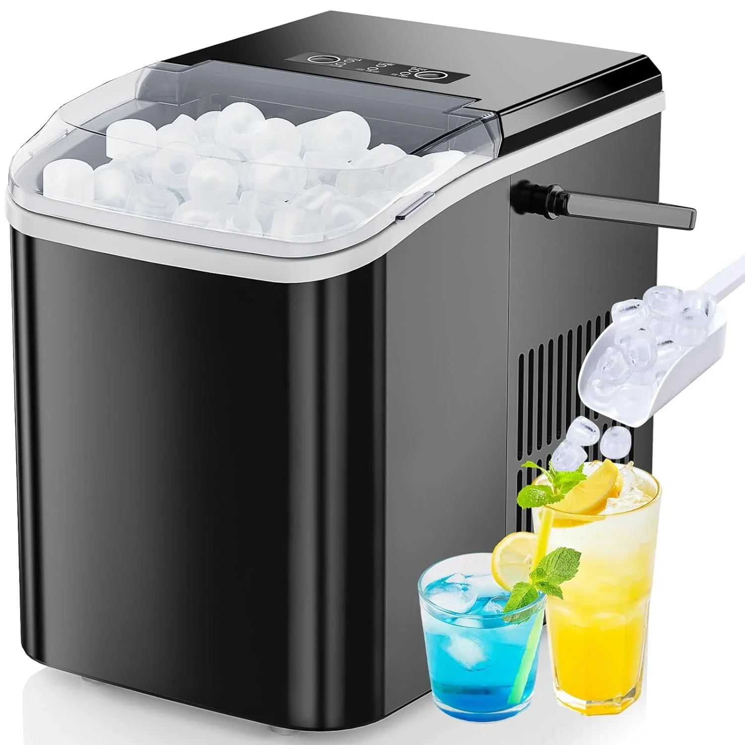 

Efficient Countertop Nugget Ice Maker, Produces 9 Ice Cubes in just 6 Mins, 26.5lbs Ice in 24Hrs, Convenient Self-Cleaning Featu