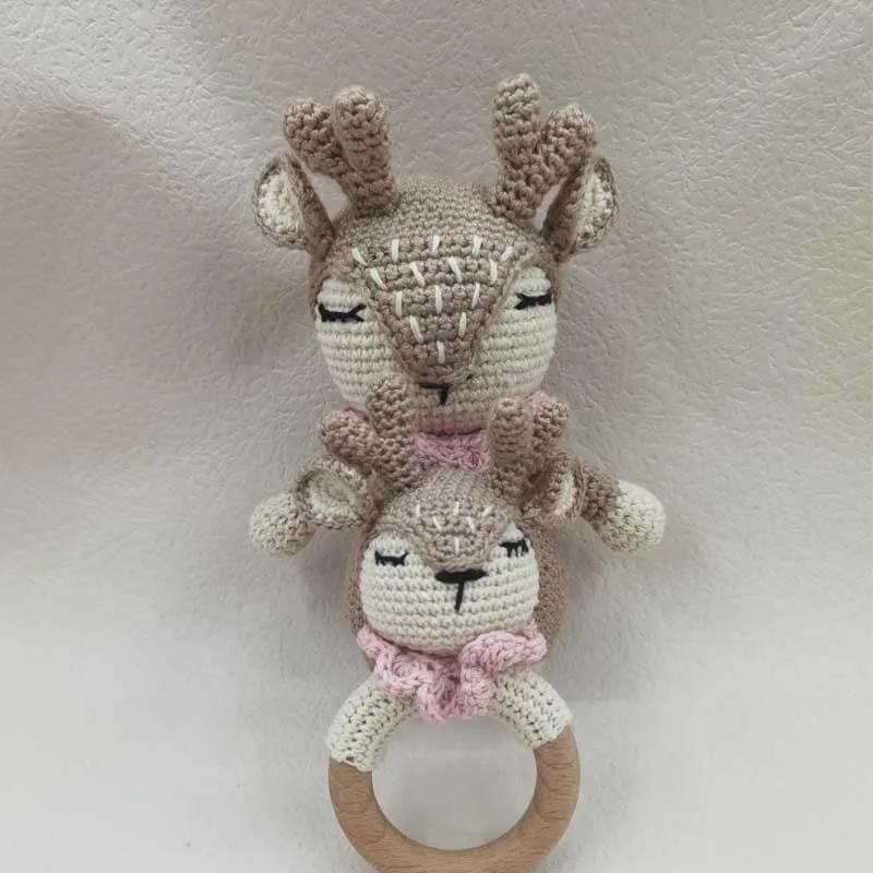 Crochet Baby Handmade Deer Elk Set Rattle Teething Ring Plush Toys Sleeping Dolls Shower Gifts 2