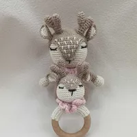 Crochet Baby Handmade Deer Elk Set Rattle Teething Ring Plush Toys Sleeping Dolls Shower Gifts 2