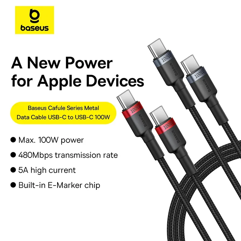 Baseus 아이폰 15 플러스 프로 맥스 고속 충전 C타입 데이터 코드, 맥북, 화웨이, 삼성용, PD 100W USB-C USB-C 케이블, 2 개 