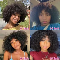 Perruque courte bouclée coupe lutin avec frange sans colle Afro crépus bouclés perruques de cheveux humains brésiliens pour les femmes prêt à l'emploi perruque faite à la Machine 6
