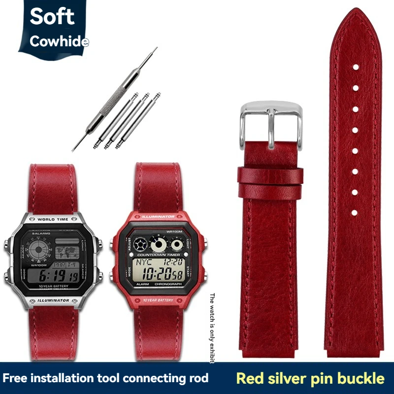 Casio Retro Leather Watch Strap for Men - Small Square, 18mm
