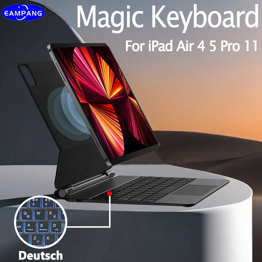 

German Magic Keyboard for iPad Air 4 4th Air 5 5th Generation Pro 11 2018-2022 1st 2nd 3rd 4th Gen Generation Backlit Keyboard