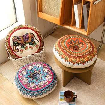 Coussin de siège rond en coton et lin, Style ethnique, motif géométrique d'éléphant rouge, décor de chaise, coussin de siège de méditation, bureau 1