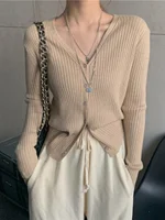 Autumn Knitted Open Cardigan Women's New Sle Soft Loose V-ne 2024 Lightweight Sun Protection Outerwear Top Versatile