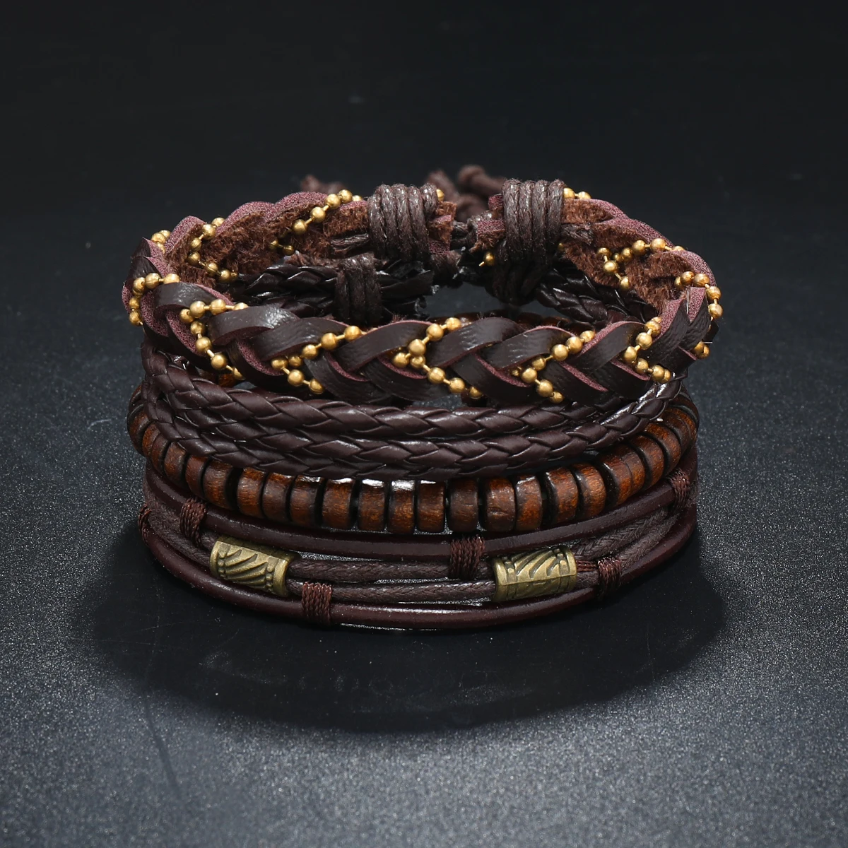 Bracciale Polsino In Vera Pelle Multistrato – Stile Surfer Tribale – Uomo/Donna – Fatto A Mano