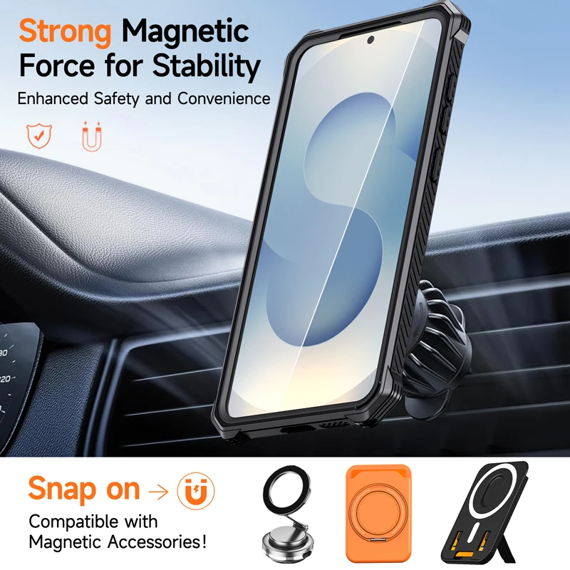 Magnetic Rugged Armor Shockproof Bracket Phone Case with PC+TPU Protection