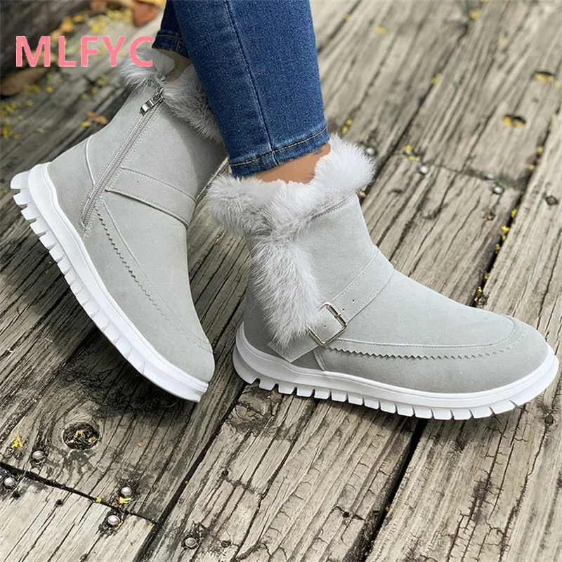 Snow boots for women's new winter thick solid color short boots with plush insulation and flat cotton shoes for mujer