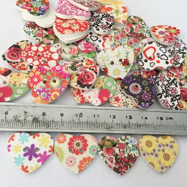 Wooden Heart Buttons Made With Liberty Fabrics