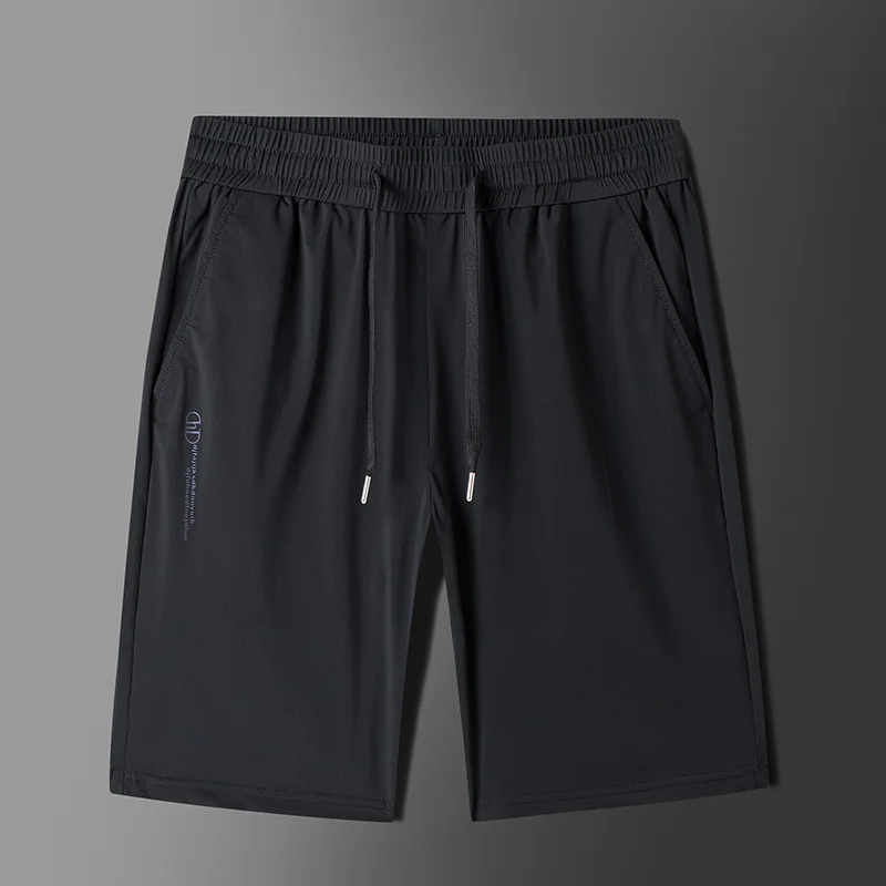 Fashion Summer Thin Knee Pants All-match Solid Color Men's Clothing Straight Sports Mid Waist Elastic Drawstring Casual Shorts