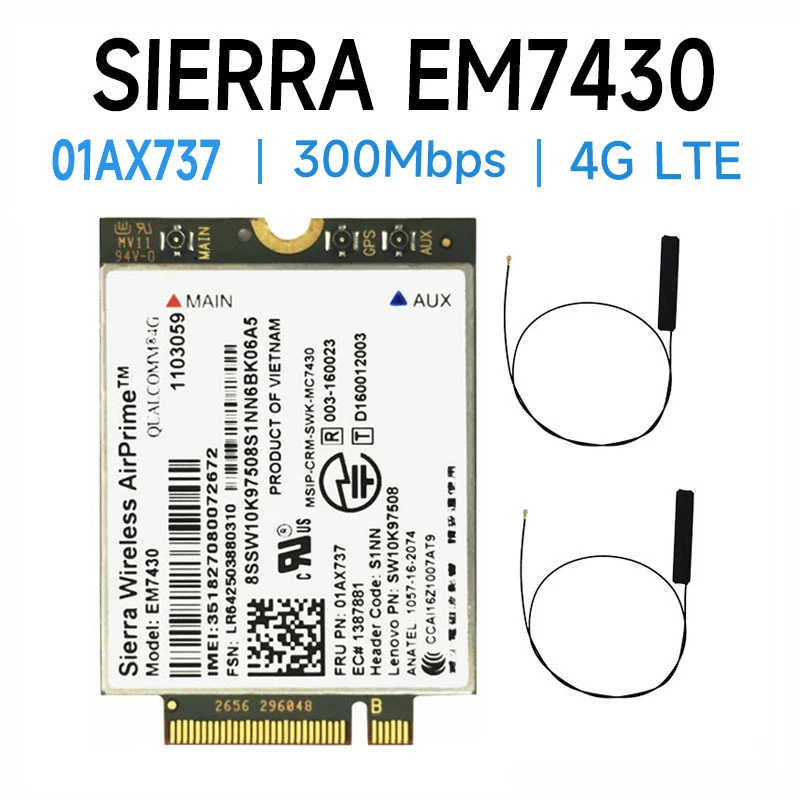 Sierra EM7430 FDD/TDD-LTE 4G Module for Thinkpad X270 X1 Carbon Fiber 5th Generation (20HQ, 20HR) X1 YOGA X1 Tablet Gen 2 modem router