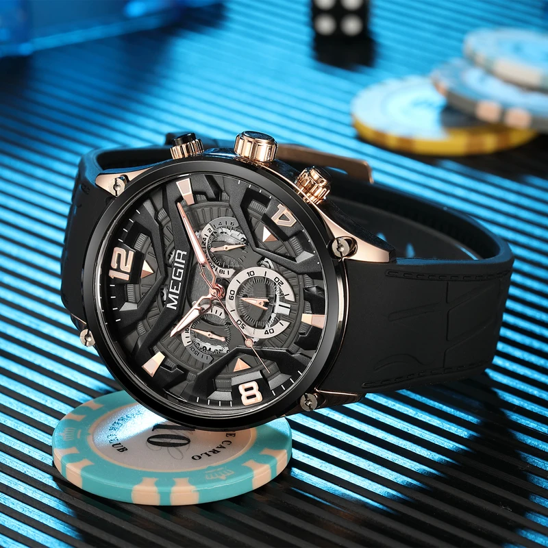 MEGIR New Quartz Wristwatch Top Brand Luxury Mens Watches Casual Waterproof Luminous Chronograph Watch For Men Date Clock