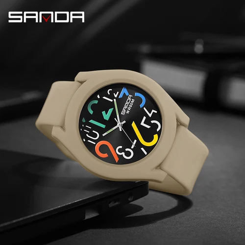 SANDA-2023 뉴 캐주얼 패션 남자 쿼츠 시계, 럭셔리 캐릭터 다이얼 스포츠 남자 시계 실리콘 스트랩 50M 방수 Reloj 2