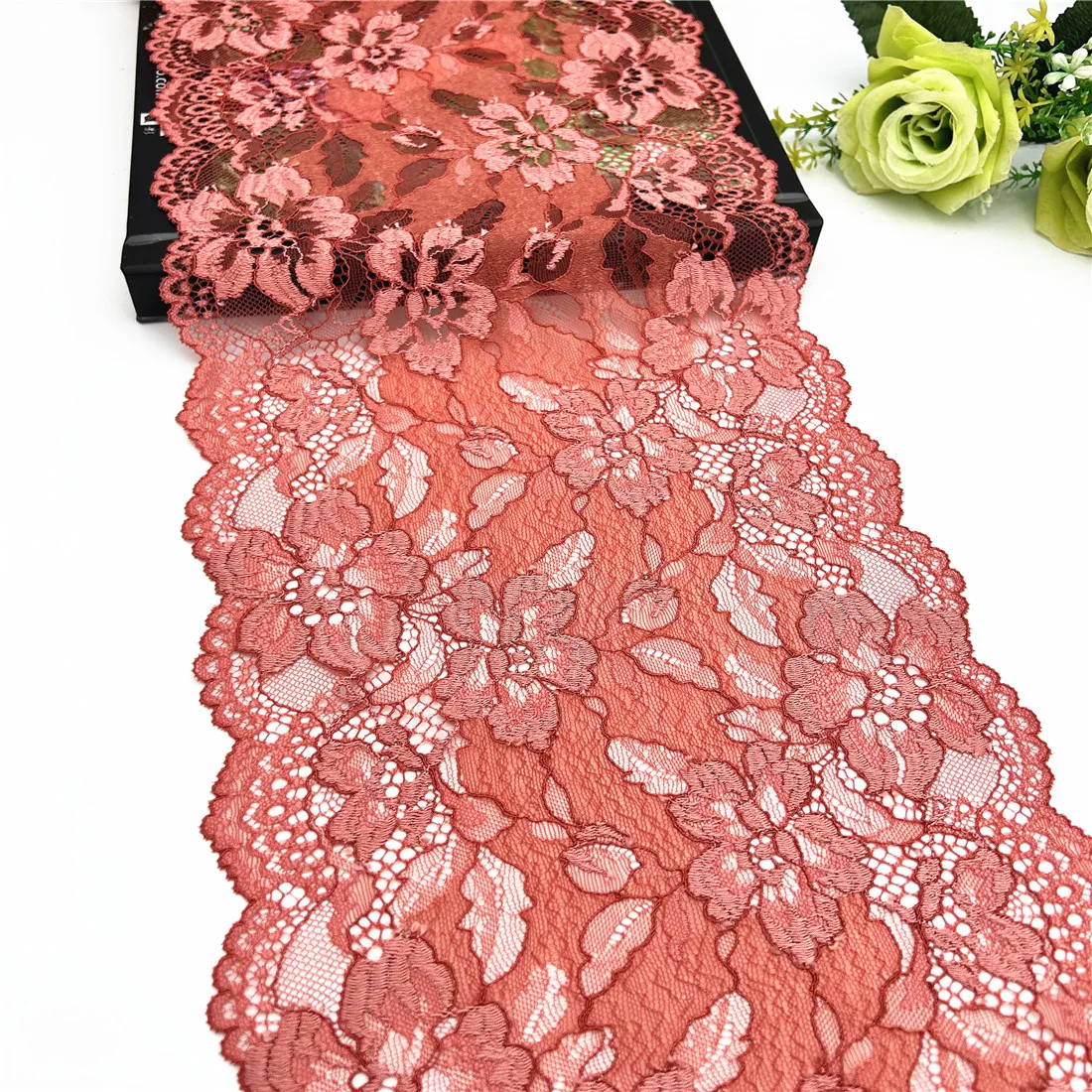 3y/lot Width 23cm Orange Red Elastic Stretch Lace 1