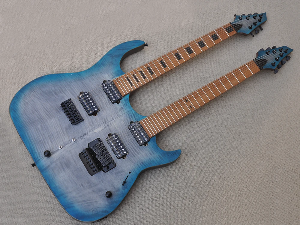 

Special Custom 6+6 Strings Walnut Double Neck Electric Guitar with Rosewood Fretboard,Neck-thru-body,Flame Maple Veneer