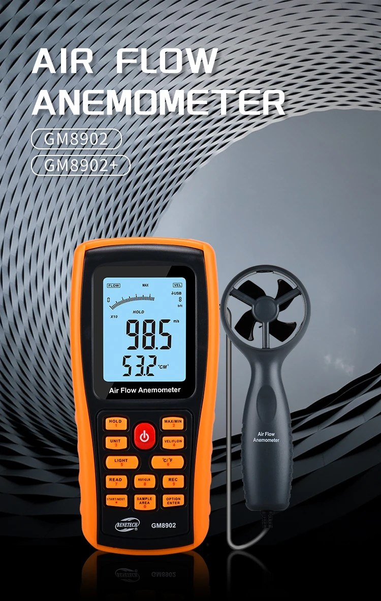 2026 휴대용 디지털 풍속계, 풍속계, 고정밀 풍속 및 온도 측정기 GM8902 pro