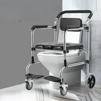 Stainless Steel Toilet Chair on Wheels - Portable Commode for Disabled, Durable Bath Seat, Easy-to-Clean Household Use 1