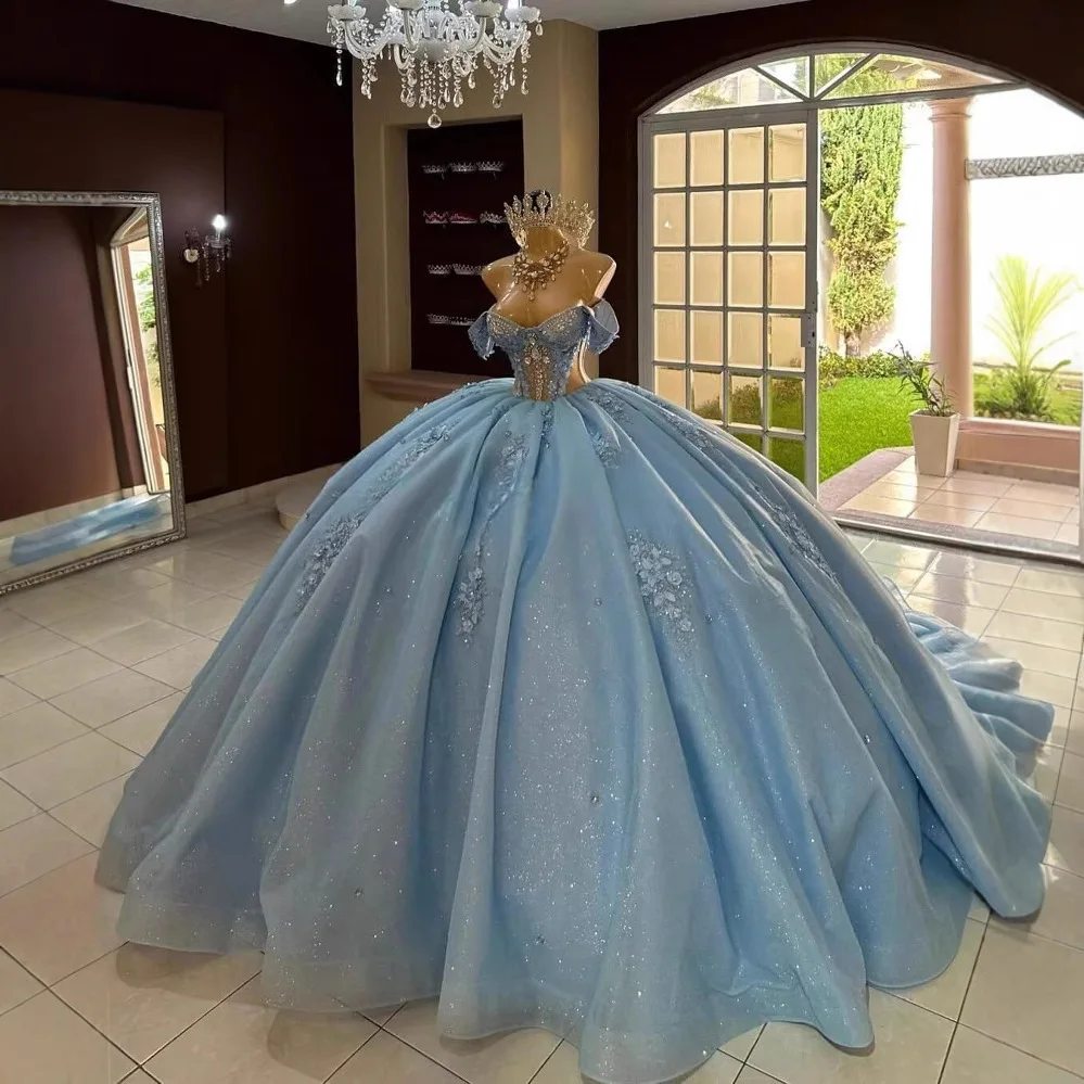 Ball Gown Quinceanera Dresses Beading Crystal Lace Appliques Tull Sweet 16  15 | eBay