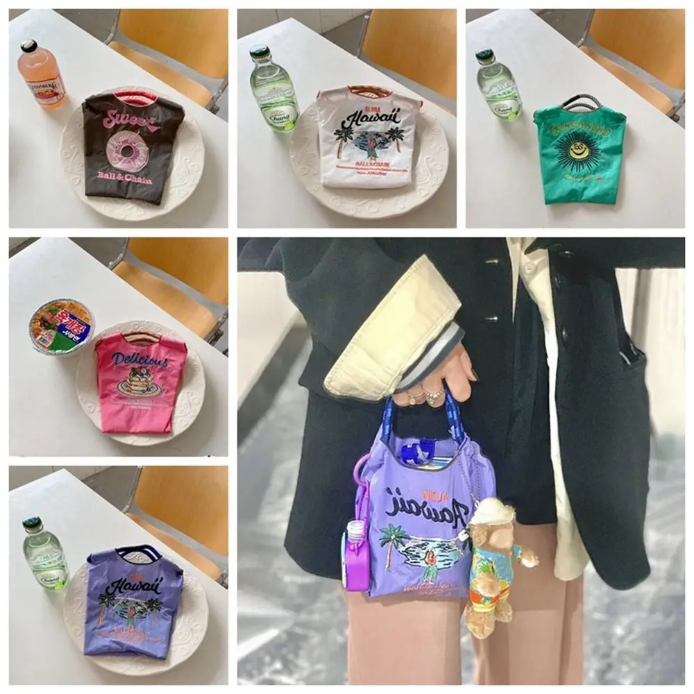 

Japanese Ball Chain Embroidery Canvas Bag Casual Makeup Bag Shopping Bag Mini Handbag Printed Nylon Storage Bag Student