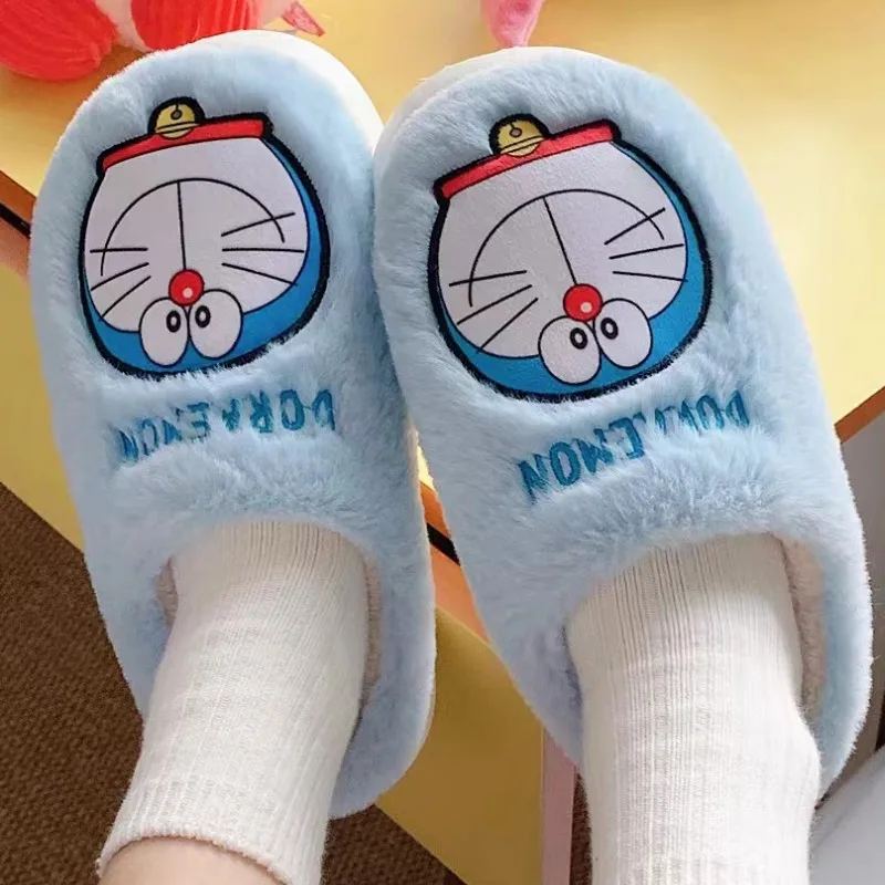 

2023 New Anime Doraemon Dorami Girls Cotton Slippers Winter Indoor Home Plush Anti-skid Warm Baotou Shoes Christmas Kawaii Gift