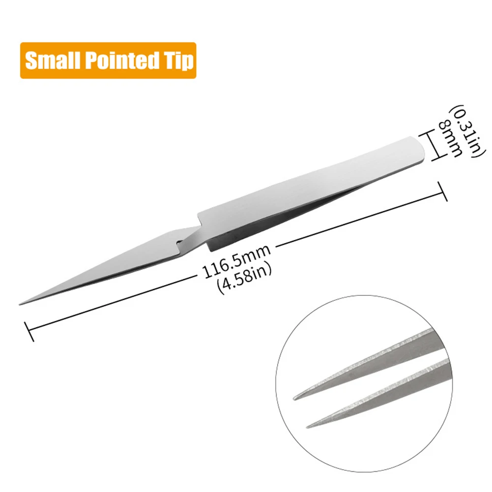 

1 Pc Precision Tweezer Stainless Steel Reverse Fixed Self-locking Inverse Tweezer 116-158mm Flat/point Head Hand Manual Tools