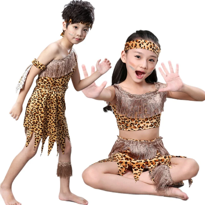 

Kid Halloween Girl Savage Costumes For Boy Savage Indian Girl Leopard Stage Performance Props Child Primitive