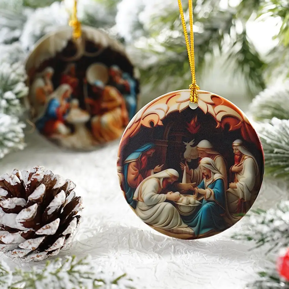 

1/6pcs Christmas Nativity Scene 3D Ceramics Hanging Ornament For Xmas Tree Birth Of Christian Decor Religious Gift Home Pendant