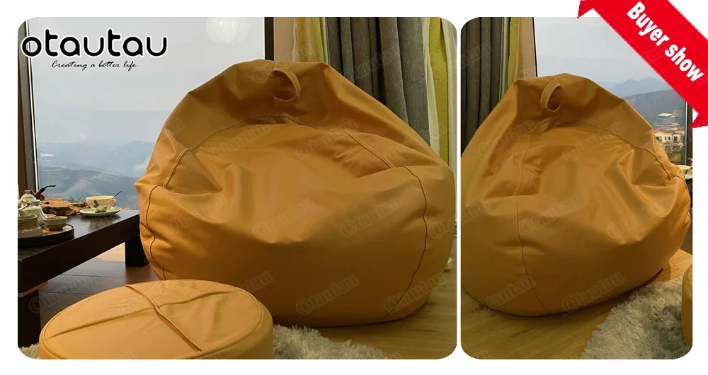 Description Picture 4 of itemOTAUTAU 2.3/3.3ft Luxury Bean Bag Covers No Filler Faux Leather Waterproof Lazy Sofa Pouf Chair Outdoor Beanbag Couch Puff DD004