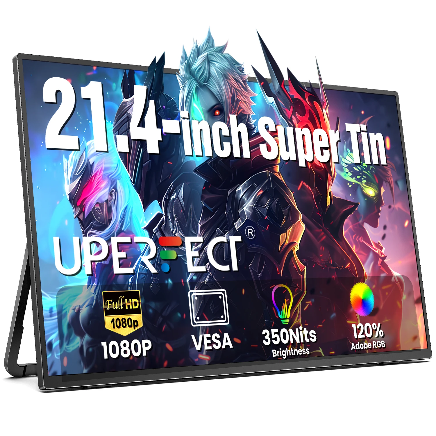 UPERFECT 휴대용 모니터 21.5 인치 1080P 100Hz HDR 12% sRGB FreeSync HDMI USB-C 노트북 맥북 PC Xbox 대형 외부 디스플레이를 위한 스피커 및 스피커 VESA