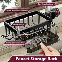 Organisateur de robinet d'évier de cuisine, support d'organisation 3-en-1 pour robinet de cuisine - porte-éponge à vaisselle, panier de rangement multifonction 5