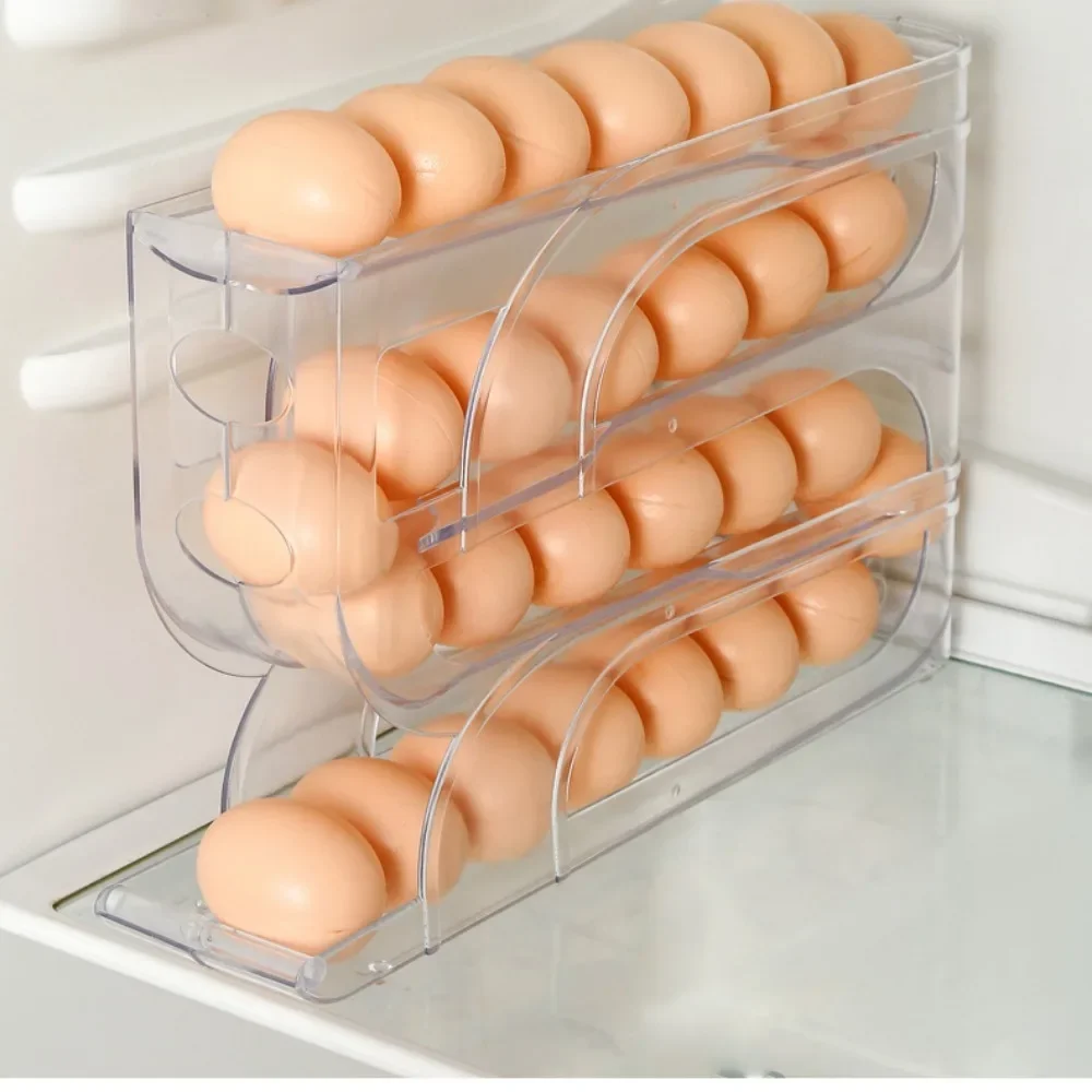3 / 4 Layer Automatic Egg Roller Large Capacity Refrigerator Egg Storage Box Household Roller Rack Dispenser Organiser