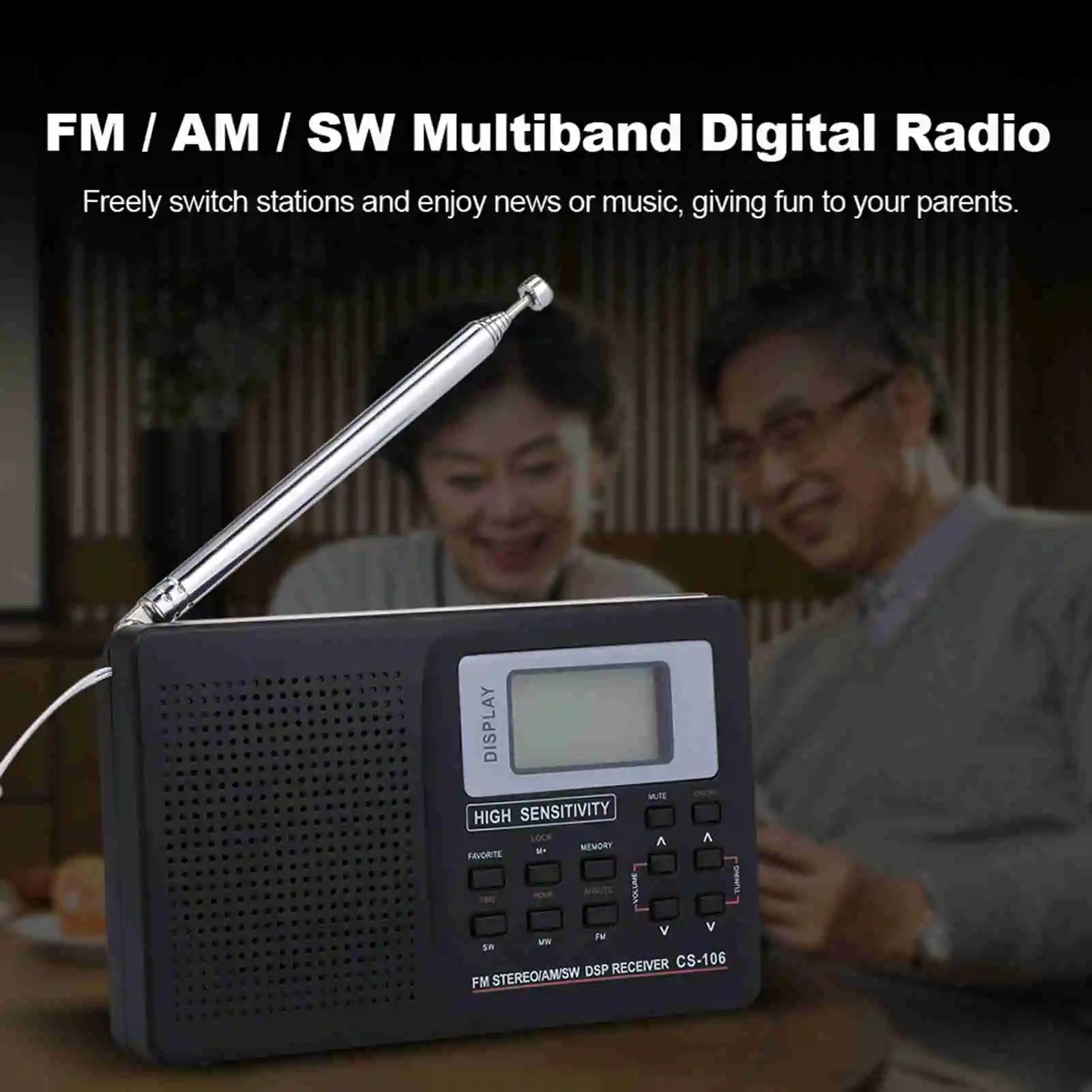 휴대용 라디오 AM FM SW 멀티밴드 디지털 디스플레이 단파 라디오 시계 및 알람 기능 이어폰 출력 기능 포함