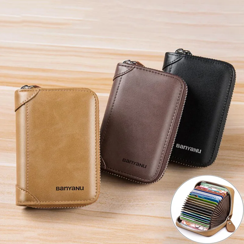 

Fashion Zipper RFID Card Holders for Women Men Genuine Leather Credit Card Holder Walet Business Card Wallet Coin Purse Bag