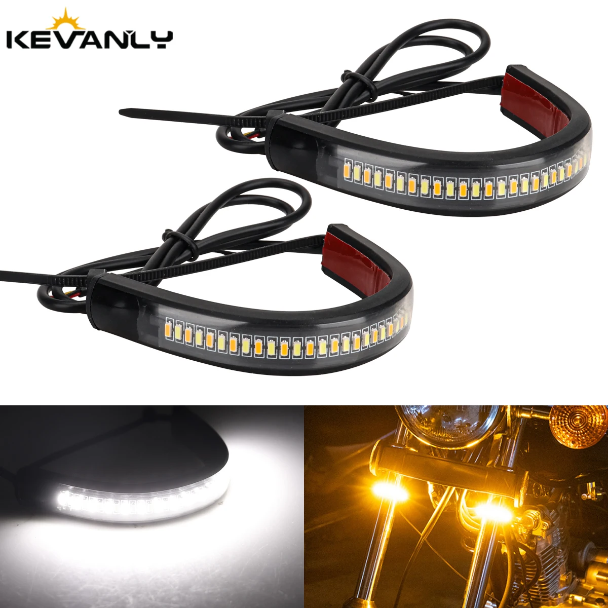 motorcycle led lights 2 Pcs 12V LED motorcycle turn signal light & DRL ring fork strip lamp flashing blinker amber white moto flasher auto accessories