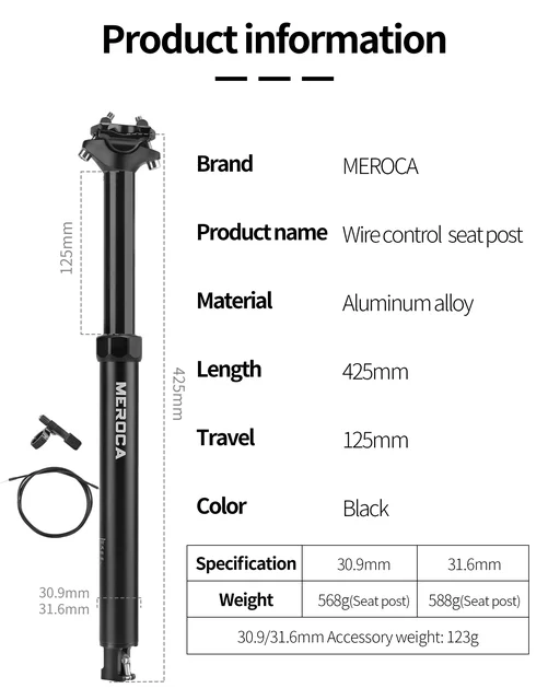 BIKE DROPPER SEAT Post 30.9/31.6x425mm Wire Control MTB Lift Seat Tube AAU $125.29 - AU
