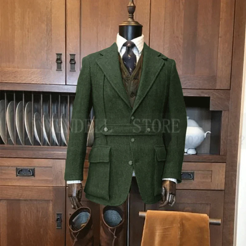 Men Suits Jackets Herringbone Men's Jacket Vintage Steampunk Outerwear Slim Fit Tailored