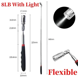 Magnetic Telescopic LED Pickup Tool - Portable Metal Retrieval Pen with Extendable Rod (8LB Flexible)