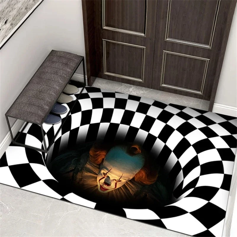 Polyester Mat Vortex Clown Trap Visual Non-slip Floor Mat Carpet Living Room Halloween Decoration Door Horror Carpet 70%