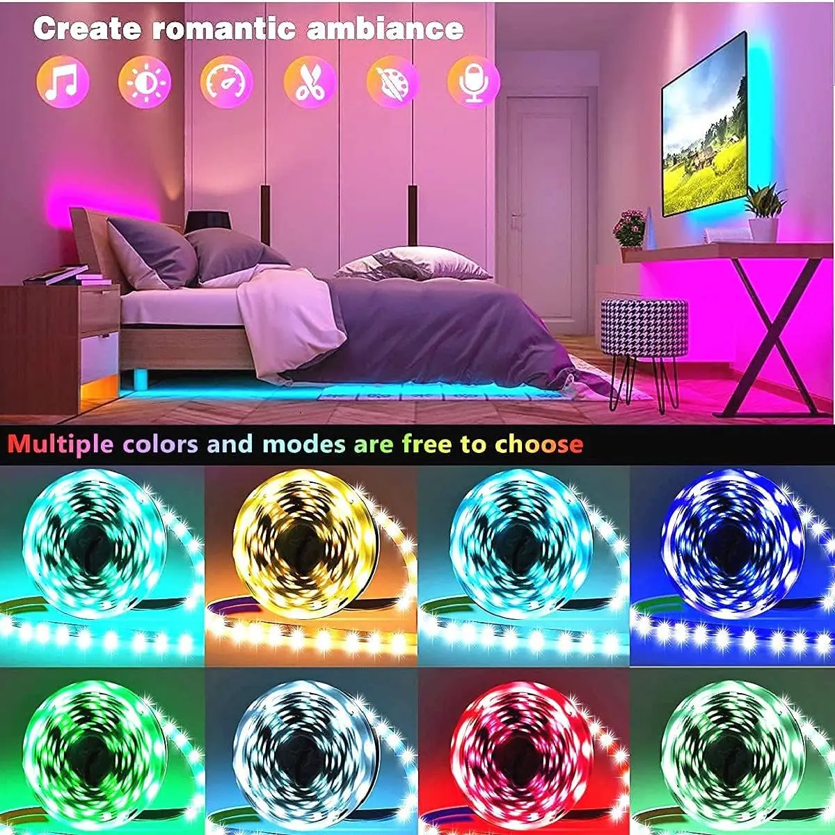 รูปสินค้า แถบไฟ LED ติดผนัง RGB ปรับสีได้ ควบคุมผ่านสมาร์ทโฟน